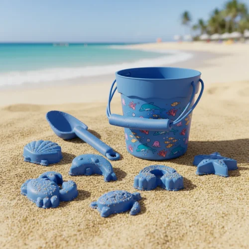 Kit Balde De Silicona Con Moldes Para Playa 8 Piezas